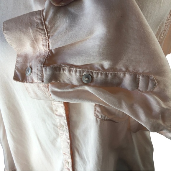aerie Full Front Button Up Soft Lyocell Blouse Women L Light Peach Classic - Picture 4 of 11